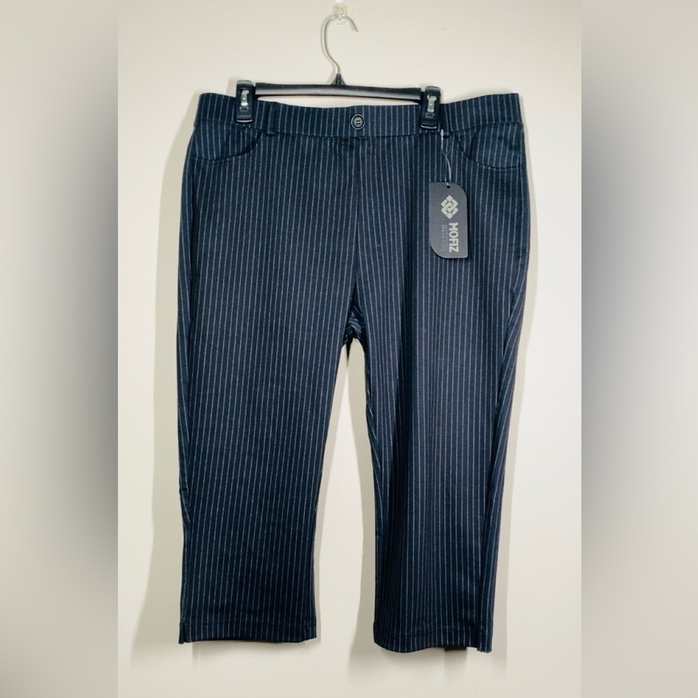 Pinstriped Stretch Cropped Dress Pants with Pockets 2xl